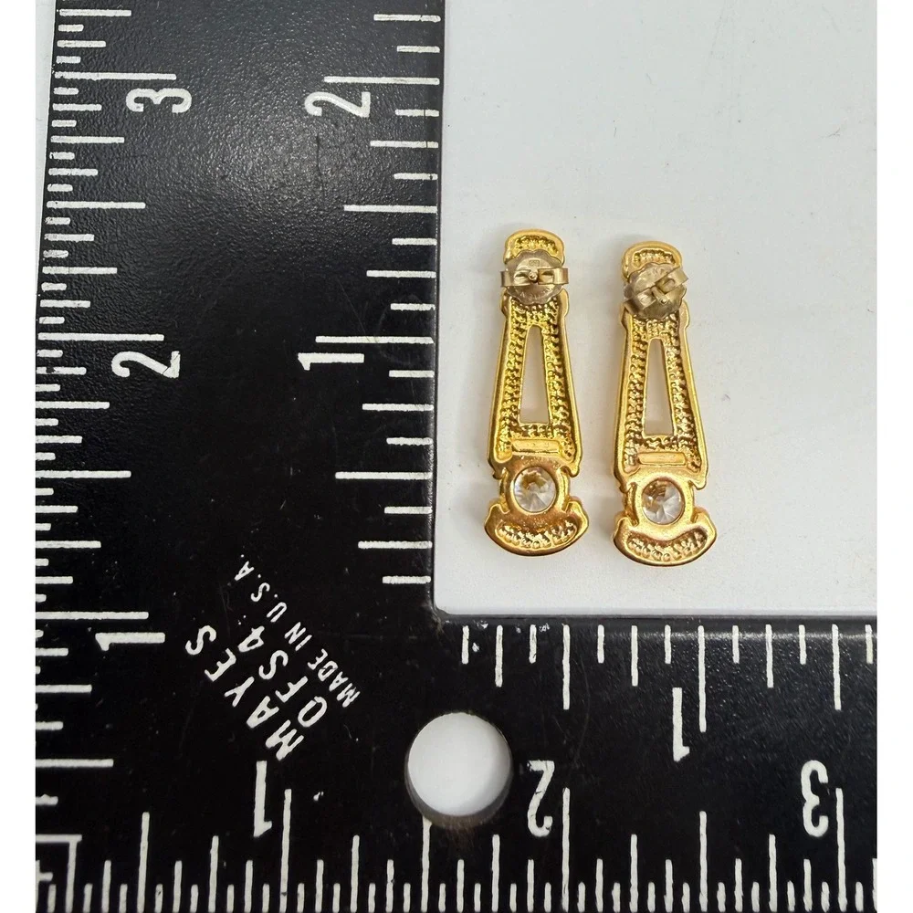 Kings Jewelry Gold Tone Cubic Zirconia CZ Drop Dangle Earrings Vintage Boxed
